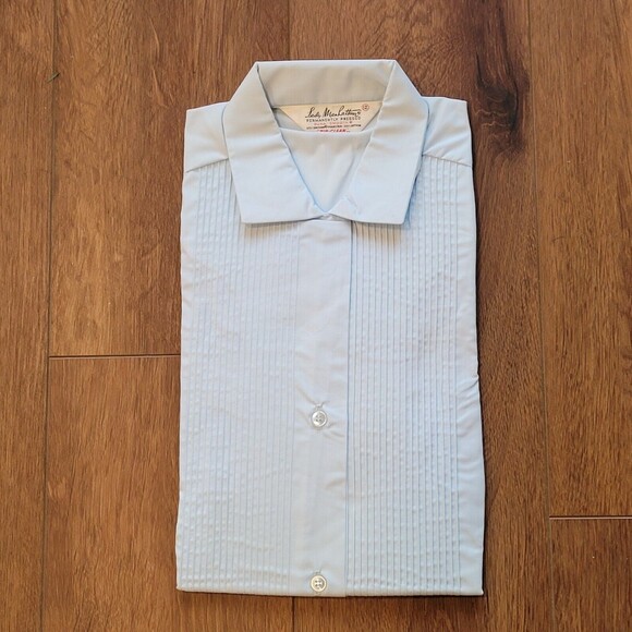 VTG Lady Manhattan Sz 12 S Blue Collar Pleat Long Sleeve Button Dura Smooth READ - Picture 8 of 16